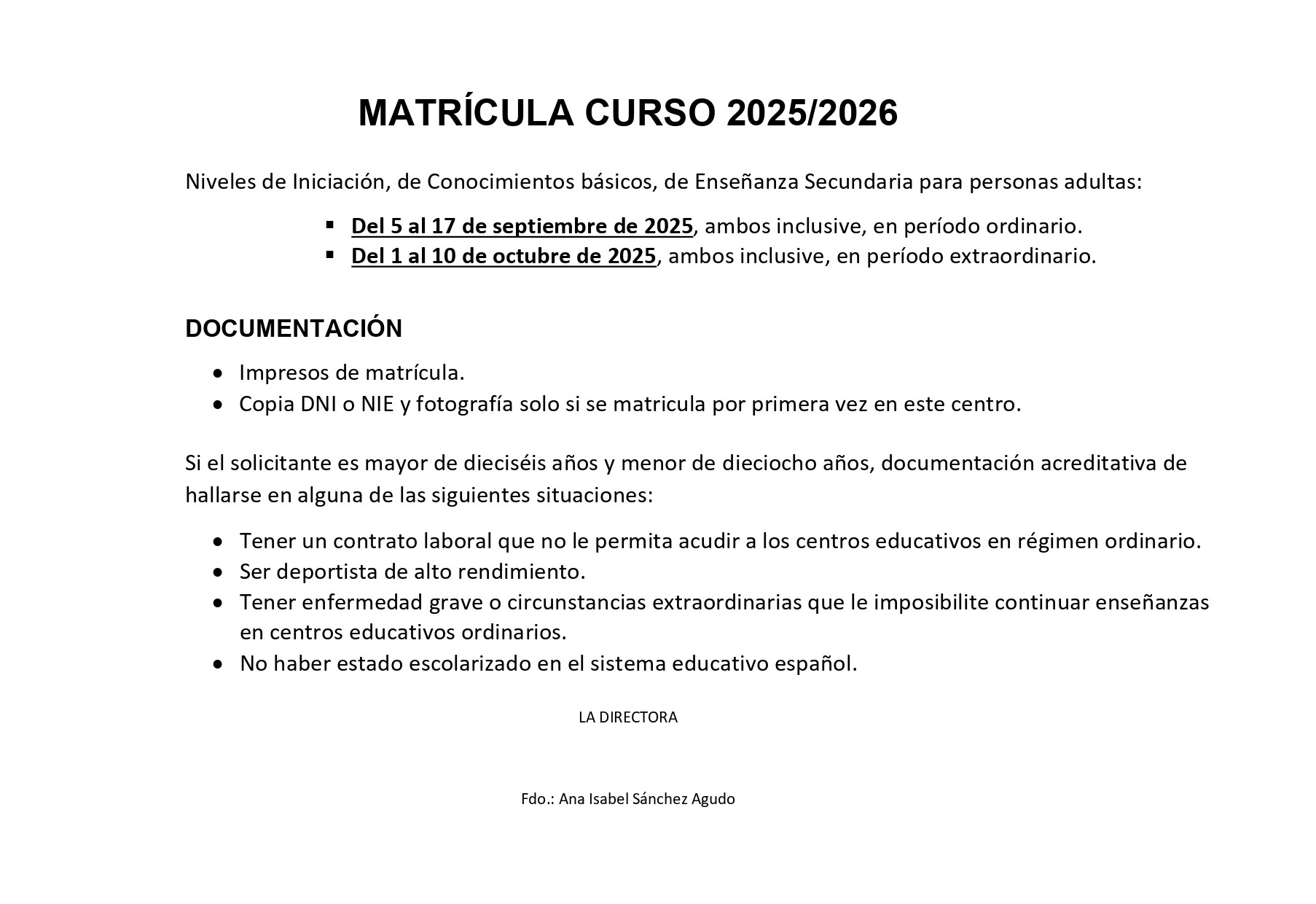 matrícual 2025-2026